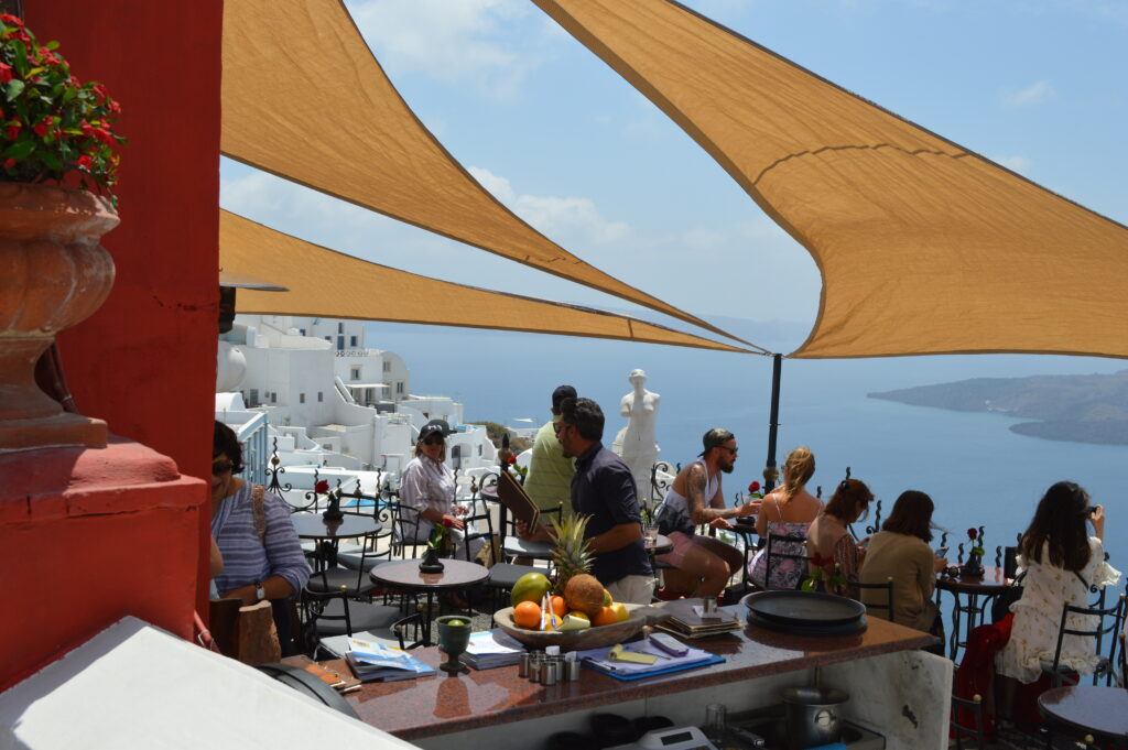 In Cafe in Santorini, Greece